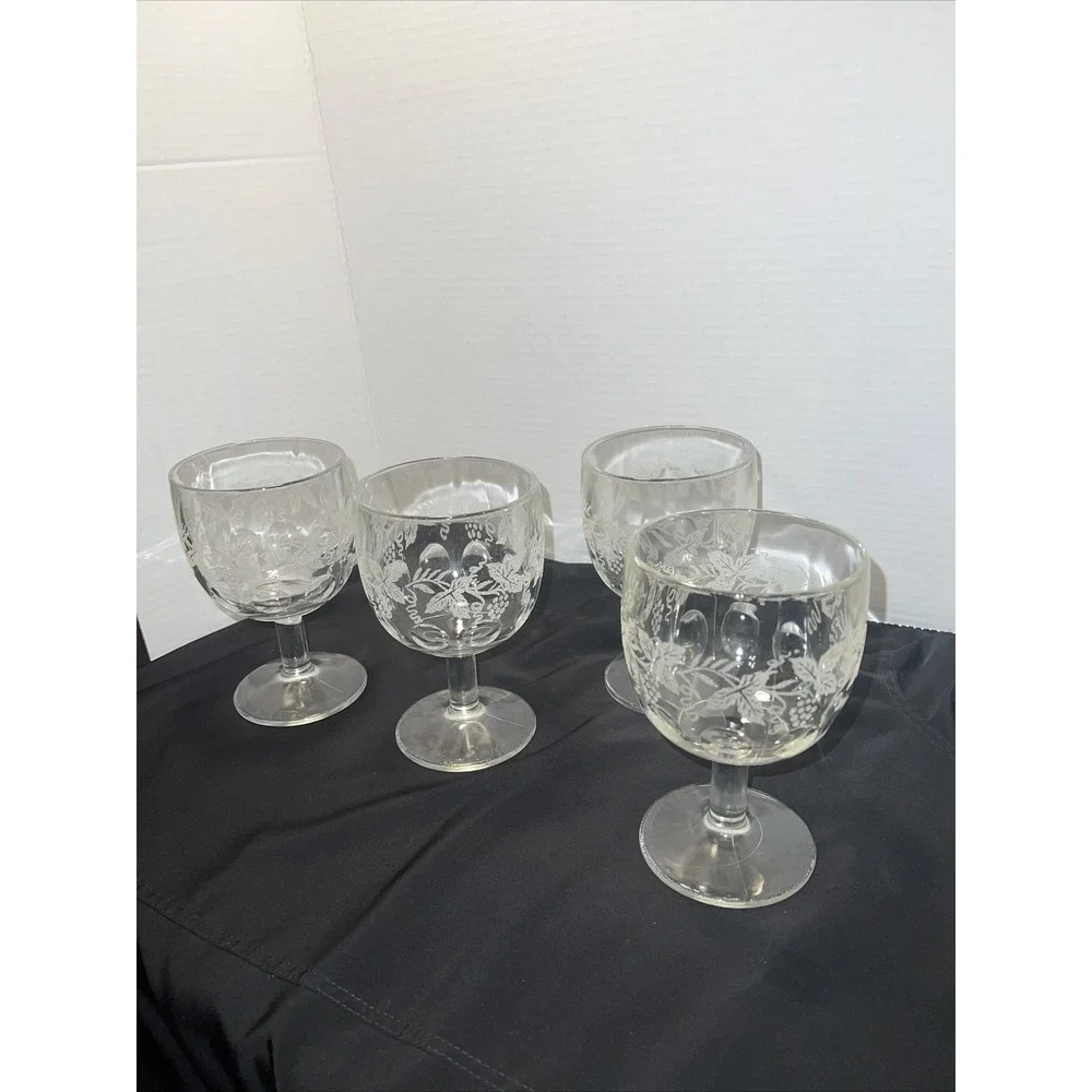 4 Bartlett Collins Goblet Grapevine  Design Vintage Thumbprint Glass